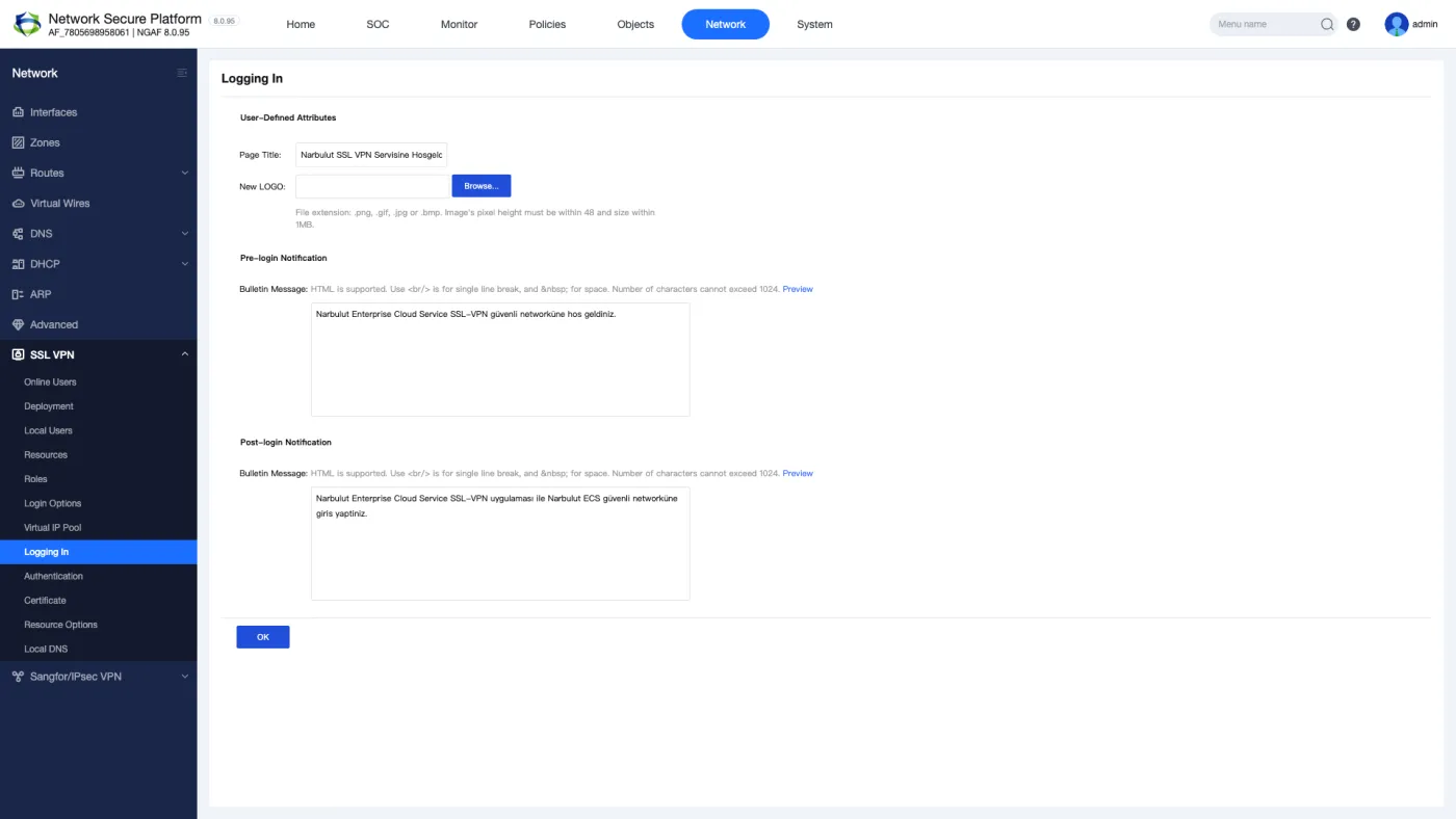Şekil 8 — Authentication ayarları