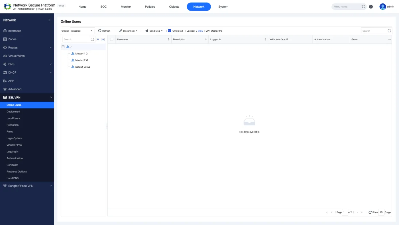 Şekil 10 — EasyConnect istemci bağlantısı ve çevrimiçi kullanıcılar