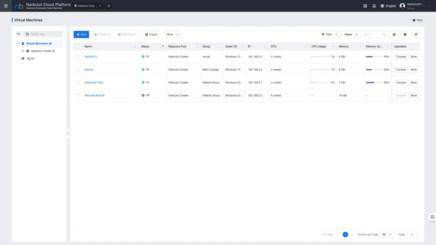Şekil 1 — Virtual Machines listesi
