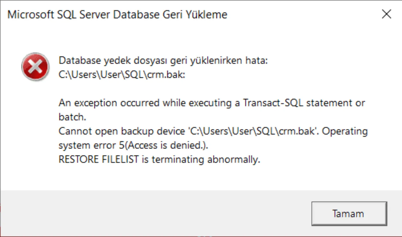 SQL Erişim Engellendi